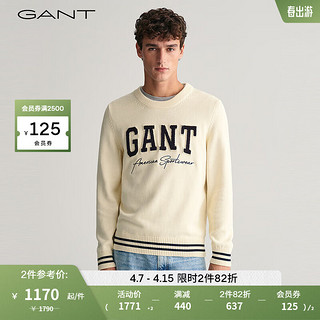 GANT甘特2024春季男士休闲字母刺绣毛针织衫|8030204 130奶油白 XS