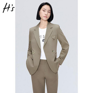 H'S 春季纯色简约职业长袖女士中长款西服西装外套