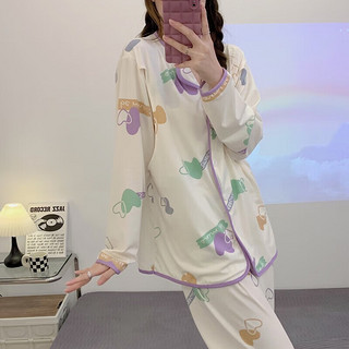 婧麒（JOYNCLEON）月子服春秋产后睡衣女秋冬怀孕期产妇家居服套装 紫色爱心 M码