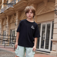 移动端、京东百亿补贴：匡威 儿童装男童t恤上衣2024夏季中大童透气短袖女童休闲T恤 正黑色 160/80