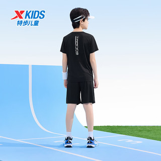 特步（XTEP）儿童童装夏季套装男童气舒适短袖针织套装 正黑色 170cm