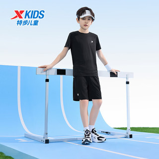 特步（XTEP）儿童童装夏季套装男童气舒适短袖针织套装 正黑色 170cm