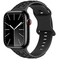 Damon Light 适用于Apple watch系列硅胶3D玫瑰花纹ultra/8/SE表带黑色