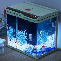 SUNSUN 森森 至臻鱼缸小型客厅水族箱生态桌面创意金鱼缸家用免换水玻璃缸 青瓷绿38cm长 升级可定色(含水泵和滤材)