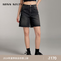 MISS SIXTY2024夏季牛仔短裤女黑灰高腰显瘦直筒裤磨破高街风 黑灰 23