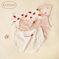 GUKOO 果壳 内裤女可爱草莓印花女士三条装内裤组合  米白+浅桃粉+本白 L