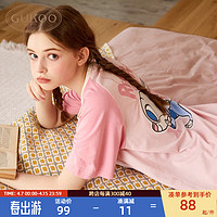 GUKOO 果壳 睡衣女夏季舒适可爱卡通家居服套装男睡衣B Q 粉色朱迪套装 S