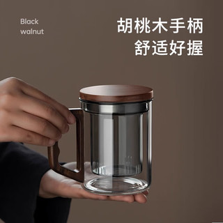 花溪树泡茶杯男士茶水分离杯玻璃高档主人杯子茶具办公室茶道杯男生水杯 【400ml手印把手】透明色