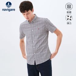 百亿补贴navigare纳维凯尔意大利小帆船格纹短袖衬衣男士2022夏季休闲