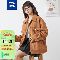 唐狮 TONLION外套女2024春装翻领麂皮绒夹克上衣女WP 棕色 L