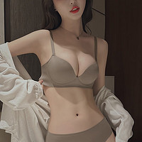 PEANOJEAN无钢圈无痕内衣女小胸聚拢平胸显大收副乳防下垂文胸罩套装W8792 咖色套装 36/80A