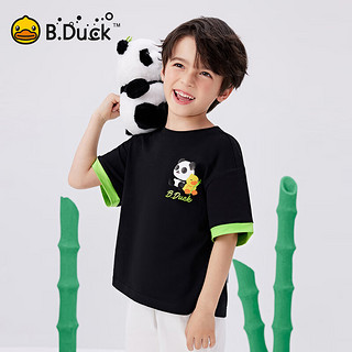 B.Duck【熊猫DADA】小黄鸭童装儿童纯棉短袖T恤2024款夏装男童上衣 黑色 120cm