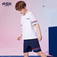 ASK JUNIOR男童套装2024夏薄款中大童休闲短袖短裤跑步两件套 白色 110