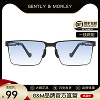 GENTLY MORLEY 智能感光变色眼镜近视男款可配防蓝光辐射护目镜商务方框钢皮镜架