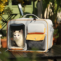 华元宠具（hoopet）猫包外出便携猫咪背包宠物太空舱坐车双肩斜挎狗狗大容量猫箱 浅米