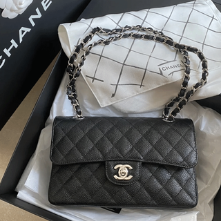 香奈儿（Chanel）女包 CF系列小号牛皮羊皮腋下单肩斜跨通勤包 黑银荔枝皮cf小号23*15*6 23.5cm x 14.5cm x 6.5cm