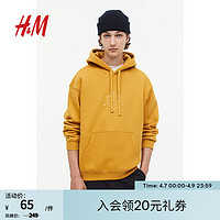 H&M 男装卫衣秋季新款休闲潮流图案连帽套头衫1019679 深黄色/Peace Within 170/92A