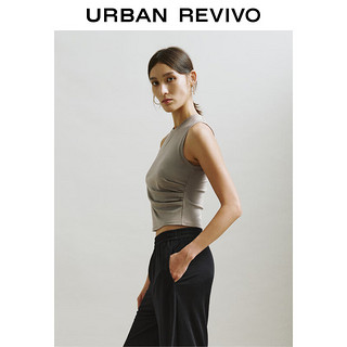 URBAN REVIVO 女士收褶无袖圆领修身背心 UWH440038 石色 XL
