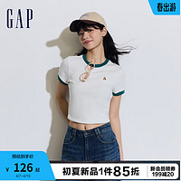 Gap女装2024夏季辣妹紧身短袖T恤撞色亲肤舒适女友T429376 米白色 170/88A(L) 亚洲尺码