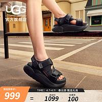 UGG 夏季女士休闲舒适厚底露趾时尚魔术贴设计凉鞋 1152688 BLK | 黑色 37
