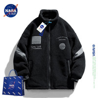 NASA LIKE潮牌棉服冬季羊羔绒厚外套抽绳设计摇粒绒保暖羊羔毛棉衣 黑色 3XL（175-190斤）