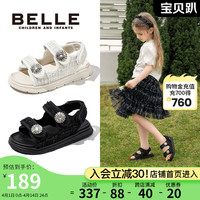 百丽童鞋女童小香风凉鞋2024年夏季小女孩公主鞋儿童露趾鞋中大童 曜石黑 32码 适合19.4-19.9cm