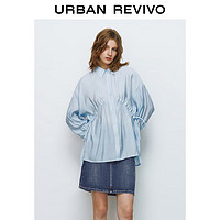 URBAN REVIVO 夏季女抽绳长袖开襟衬衫 UWU240037 粉蓝 XS