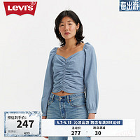 Levi's李维斯24春季女士心形领泡泡袖时尚牛仔短上衣元气减龄 蓝色 A7424-0005 L