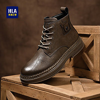 海澜之家HLA马丁靴男士耐磨高帮复古休闲工装户外靴HAAGZM4CFE561 棕色39