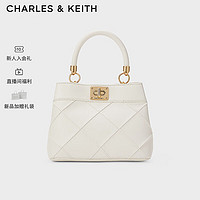 CHARLES&KEITH24夏绗缝菱格手提凯莉包斜挎包女CK2-50671659 Cream奶白色 M