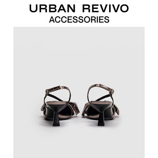 URBAN REVIVO2024夏季女士蝴蝶结装饰猫跟空鞋UAWS40072 枪色 39