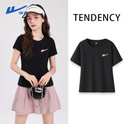 warrior回力黑色合身正肩短袖t恤女夏季新款运动风半袖