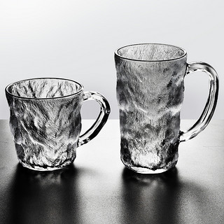 泓瑜 马克杯日式冰川纹玻璃杯带把手茶杯喝水杯子ins风咖啡杯