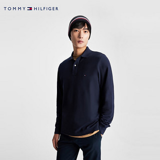 TOMMY HILFIGER男纯棉珠地网眼商务简约绣标净色修身长袖POLO衫XM0XM02580 深蓝色CJM M