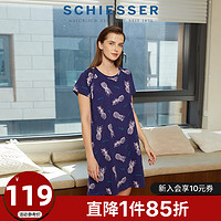 SCHIESSER 舒雅 奥莱女士纯棉亲肤柔软透气印花短袖睡衣家居睡裙