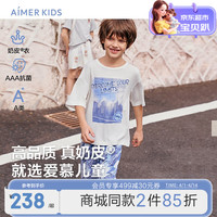 爱慕儿童(AIMER KIDS)男女童春3A抑菌儿童睡衣家居服套头短袖睡衣/睡裤可爱奶皮衣 男上衣-城市AK241E281 130