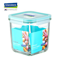 三光云彩 Glasslock韩国耐热钢化玻璃高筒保鲜盒汤粥碗微波炉加热燕麦杯 方高900ml(蓝圈)