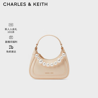 CHARLES&KEITH珍珠链条哈特包手提包腋下包包女包婚包CK2-50781922-1 Beige米色 S