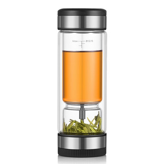 茶之恋 茶水分离杯行政版高档商务双层玻璃杯过滤红茶花茶杯实用 原素银 1个 360ml