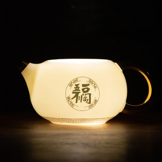 常生源 羊脂玉瓷茶壶 白瓷家用办公西施壶陶瓷功夫茶具礼盒装 五福临门