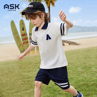 ASK JUNIOR男童套装2024夏薄款儿童POLO衫短裤跑步两件套 白色 110