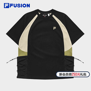 FILA 斐乐 FUSION斐乐潮牌男子针织短袖衫2024春季新款撞色拼接纯棉T恤