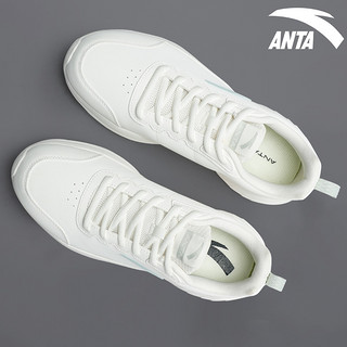 ANTA 安踏 男鞋跑步鞋子正品纯白色春季新款皮面软底防滑耐磨运动鞋男士