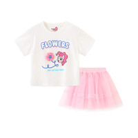小马宝莉女童短裙套装2024夏季中大童时尚儿童t恤甜美网纱半裙两件套 粉色 140