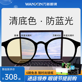 winsee 万新 WAN XIN） X50防蓝光近视眼镜片非球面1.56/1.60/1.67配镜框镜架男女款 钛+金属-全框-4006BK-黑色 1.56防蓝光清透（0-400近视）