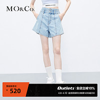 MO&Co. 摩安珂 解构双腰高腰复古洗水蓝色A字美式牛仔短裤裤子女