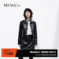 MO&Co;. 摩安珂 镜面素皮短款夹克外套痞帅设计感黑色
