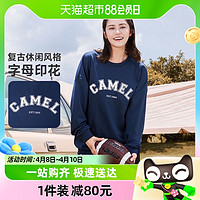 88VIP：CAMEL 骆驼 圆领长袖复古字母套头卫衣男女2023秋季新款休闲宽松薄款上衣