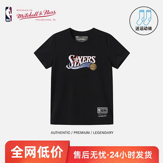 NBAMitchell&Ness夏季纯棉圆领短袖T恤NBA球队版印花大LOGO速干衫