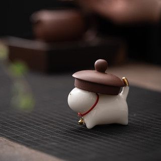 苏氏陶瓷 SUSHI CERAMICS）羊脂玉瓷茶具配件茶宠描金小猫咪